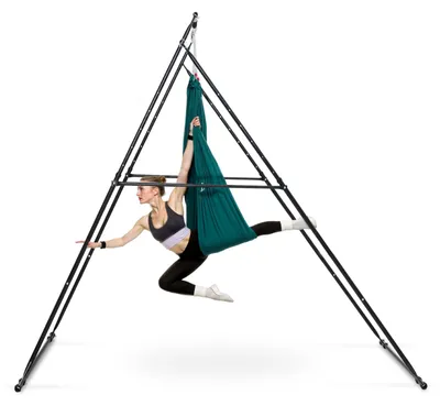 Produktbild von VEVOR Aerial Yogarahmen Schaukelständer mit 6 m langer Yoga-Hängematte (Grün) & max. 200 kg Tragkraft & dreieckiger Struktur & EVA-Schaum, 4-stufige horizontale & 6-stufige vertikale Einstellung