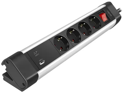 Obrázok produktu pre LogiLink Outlet Strip, 4 safety sockets, w/ USB-A & USB-C Port, aluminum, desktop