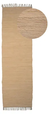 Produktbild von Flickenteppich Kelim Chindi Uni Läufer Beige 80x300 cm, handgewebt | Fleckerlteppich aus Baumwolle für Wohnzimmermit Fransen