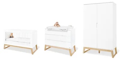 Produktbild von Pinolino Kinderzimmer-Set 'Bridge' breit, 3-tlg. Edelmatt: MDF Uni, weiß lackiert und massiv, Esche klar lackiert