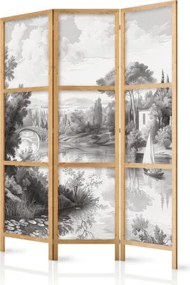 Obrázek produktu pro Japonský paraván Krajina 135x172 cm 3-dílný šedý