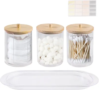 Productafbeelding van 3 stuks wattenschijfjes dispenser voor wattenstaafjes en cosmetica - Transparante acryl houder