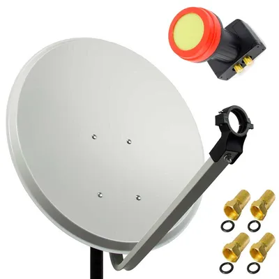Produktbild von PremiumX 45cm Satellitenschüssel Stahl Hellgrau PX-SUN Twin LNB 4 Stecker