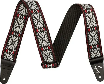 Produktbild von Famanu Gitarrengurt mit gewebtem Muster - Rot mit Schneeflocken