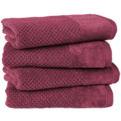 Produktbild von Pure Label 4-TLG Handtücher Set mit Aufhängeschlaufen aus Baumwolle, saugstark und weich | 4er Pack Handtücher 50x100 cm aus Baumwolle, Beere