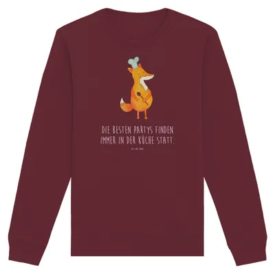 Produktbild von Mr. & Mrs. Panda Baumwoll Sweatshirt Fuchs Koch Größe L - Burgundy - Geschenk, Bio Pullover, Geburtstag, Pulli, Hungrig, Bäcker, Kochlöffel, Sweater, Chefkoch