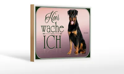Produktbild von Holzschild Hund 18x12cm Rottweiler hier wache ich