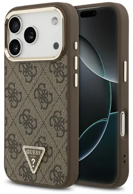 Image de Étui Guess 4G avec logo triangle pour iPhone 18 Pro / 17 Pro, couleur marron