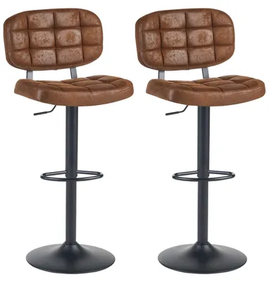 Produktbild von BELIANI Barhocker Braun Kunstwildleder Gepolstert Gesteppt Höhenverstellbar Drehbar mit Lehne Metallgestell Fußstütze Retro für Kücheninsel Küchenbar