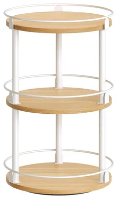 Image de Étagère d'épices rotative, 3 niveaux, blanche et naturelle, dimensions : 26 x 26 x 45 cm