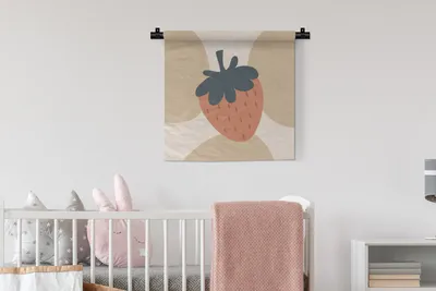 Produktbild von MuchoWow® Wandteppich Wandbehang Obst - Pastell - Erdbeere - Sommer 60x60 cm Tapisserie Dekoration Wandtuch - Dekorationen - Wand Decke
