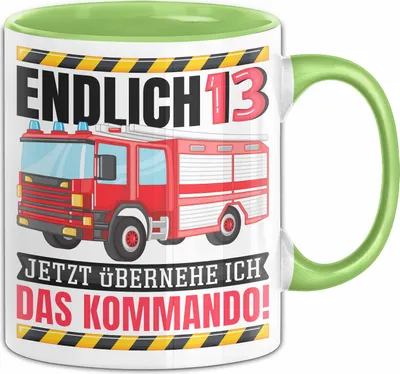 Produktbild von 13. Geburtstag Geschenk Tasse Becher Feuerwehr Fan Jungs Jetzt Übernehme Ich Das Kommando Endlich 13 Teenager (Grün)