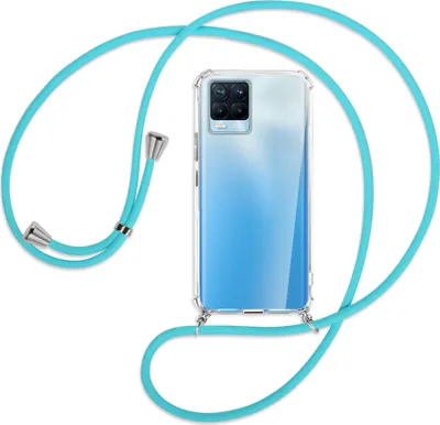 Produktbild von Handykette Backcover-Schutzhülle mit Band (Metall silberfarben) für Realme 8, Realme 8 Pro (6.4) - türkis