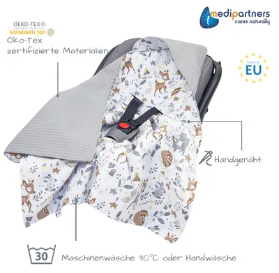 Produktbild von Medi Partners Einschlagdecke Baby Babyschale 100% Baumwolle für Sommer 85x85cm Kinderwagen Kuscheldecke universal Baby Decke Einschlagdecken Babydecke
