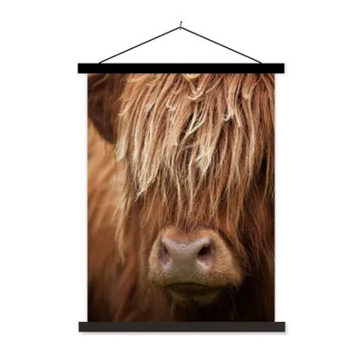 Produktbild von MuchoWow® Textilposter Schottischer Highlander - Nase - Haare 60x80 cm mit schwarzem Rahmen - Plakathalter