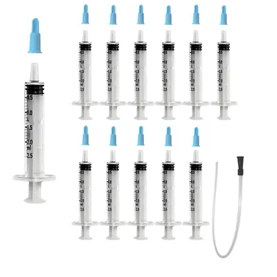 Produktbild von 12 Dosierspritze 2 ml Spritze Verschlusskappen & Schlauch Basteln Harz Kleber