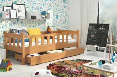 Image de LIT ENFANT Lit avec coffre de rangement et protection antichute LIT JEUNESSE Bois massif LITS