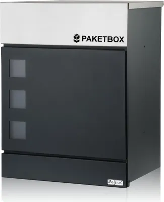 A product shot of a mailbox with a package compartment.