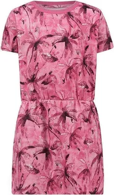 Produktbild von Noppies Clarksdale Kleid mit Palmen & Flamingos, gestreifter Glitzerkragen, 100% Baumwolle, Größe 86