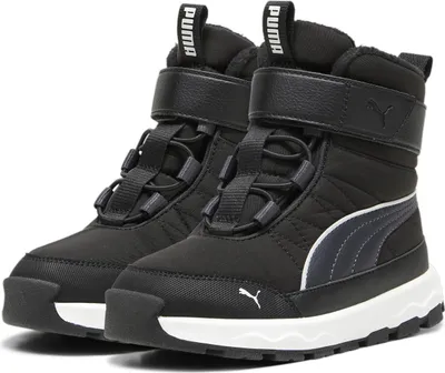 A pair of black Puma winter boots for children.