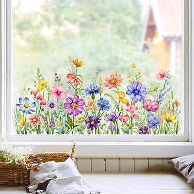 Produktbild von Bunte Sommer Blumen Fensterfolien Selbstklebende Dekoration