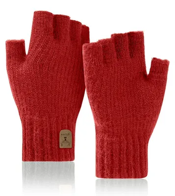 Immagine prodotto di Guanti senza dita, invernali, caldi, lavorati a maglia, rossi, da donna e da uomo