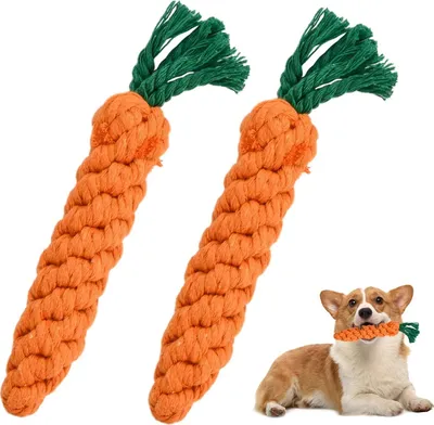 Produktbild von 2 Stück Hundespielzeug Karotte, Robustes Kauspielzeug für Welpen, für Zahnreinigung, Puppy Karotte Seil Spielzeug Geflochtene, Interaktives Hundespielzeug, für Kleine Mittelgroßen Hund