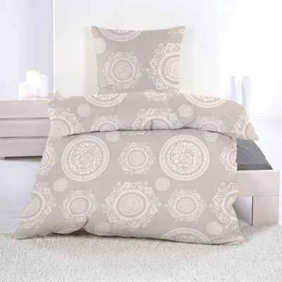Produktbild von Kuschelige Biber Bettwäsche 135x200 cm, 2tlg., Baumwolle, Beige Natur, Ornamente
