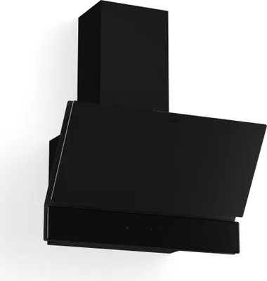 A black kitchen range hood mounted on a white wall.