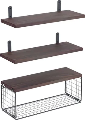 Produktbild von OKWISH Wandregal, Schweberegal, Regalbrett, Regal zur Präsentation, für Wohnzimmer, Küche, Arbeitszimmer, Badezimmer, vintagebraun-Dunkelbraun