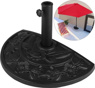 DEUBA® Sonnenschirmständer halbrund Balkon Terrasse 9 kg Blumen Design schwarz Gussoptik wetterfest Schirmständer Balkonschirm Terrassenschirm Ständer