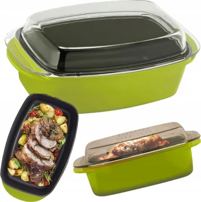 Obrázek produktu pro Velká 5L hliníková pekáč s průhlednou zelenou poklicí od Relaxdays - ideální do myčky!