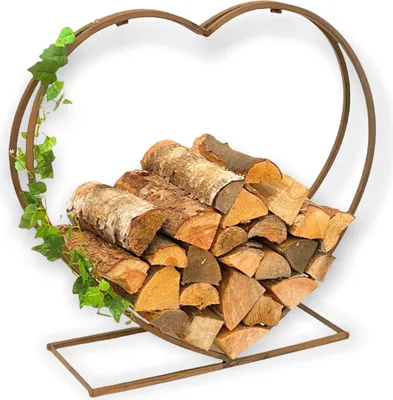 Produktbild von Kaminholzregal Innen Metall Herz Kaminholzständer 2013221 XL 78 cm Holzkorb Kaminholzhalter Holzregal Feuerholzhalter Deko