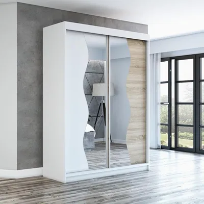 Produktbild von Schwebetürenschrank, 2-türig Schrank mit Spiegel! Moderne Garderobe für Kleidung. Verschiedene Farben (Weiß, Schwarz, Somona) Kleiderschrank RIMA 160  cm