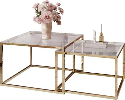 Produktbild von 2in1 Couchtisch YOSHI GLASS Gold chrom / Glastischplatte