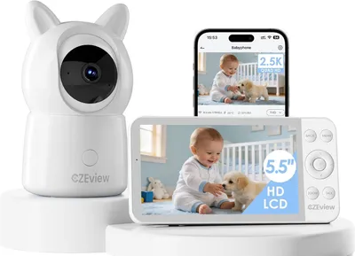 Produktbild von Babyphone mit Kamera, 2,5K Auflösung und 4-fach Zoom - 5,5 Zoll HD WiFi Video-Babyphone mit App - Nachtsichtfunktion (1 Kamera im Lieferumfang)
