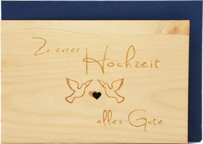 Produktbild von Holzgrußkarte zur Hochzeit 10x15cm - Zur Hochzeit alles Gute - Tauben