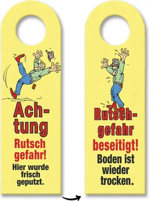 Produktbild von Rutschiger Boden Türhänger mit Spruch: Boden trocken: Rutschgefahr beseitigt!