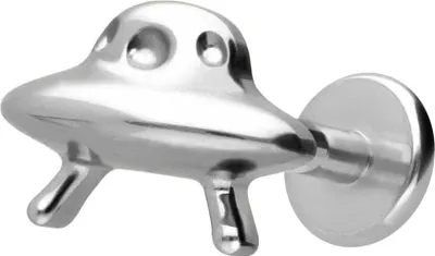 Produktbild von Ohrpiercing, Nasenpiercing Titan Labret mit Innengewinde UFO Silber Stablänge: 6mm | Stabstärke: 1,2mm