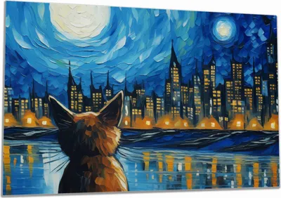 Produktbild von Wallario Herdabdeckplatte aus Glas, Größe 80 x 52 cm 1-teilig, Motiv Katze im Mondschein