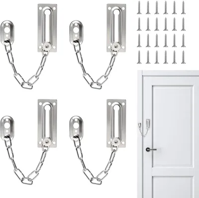 Imagen del producto de Cadenas de seguridad de acero inoxidable, juego de 4 unidades, para puertas de madera y puertas interiores