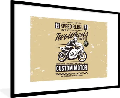 Produktbild von MuchoWow® MuchoWow® Gerahmtes Poster Motorrad - Vintage - Zeichnung - Zitat 90x60 cm - Poster mit zchwarzem Bilderrahmen - Wanddekoration - Fotos