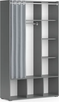 Produktbild von Kleiderschrank Vicco Luigi Grau 38 x 178.1 cm mit Vorhang-Kleiderstange, Model 40590
