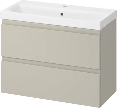 Produktbild von Cersanit | Badezimmerschrank - Mit Waschbecken Moduo Slim - 80 Cm - Beige Matt - 2 Schubladen - Sanftes Schließen