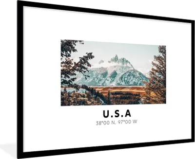 Produktbild von MuchoWow® Gerahmtes Poster Amerika - Berge - Winter - Wald 90x60 cm - Poster mit Schwarzem Bilderrahmen Wandposter Rahmen Foto Bilder - Wanddekoration - Fotos