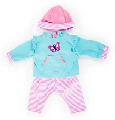 Produktbild von Bayer Design 84675AA Puppenkleidung, Kleider für Puppen 46 cm, Babypuppen Anziehsachen, 3 Teile, rosa/blau , Schmetterlingsmotiv