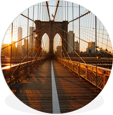 Produktbild von MuchoWow® Rundes Wandbild - Runde Bilder Brooklyn Bridge in New York bei Sonnenuntergang Ø 60 cm Kreis Wanddekoration Kunststoff - Wandkreis - Wandschmuck - Wand Kreis - Das Schlafzimmer - Die Bilder - Wandmalerei - Kunst für das Haus - das Plastik