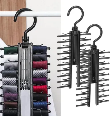 Produktbild von Krawattenhalter für Kunststoff Krawattenaufbewahrung - 20 Krawatten Kapazität - 2 Stück Schwarz