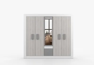 Produktbild von Kleiderschrank 5-türig 231 cm THELIO II 21  Weiß Kathult Grau Schlafzimmerschrank Garderobenschrank Schrank