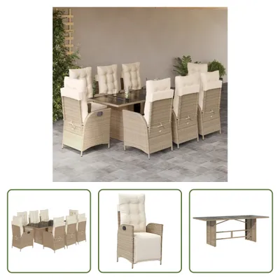 Produktbild von The Living Store 9-tlg. Garten-Essgruppe mit Kissen Beige Poly Rattan